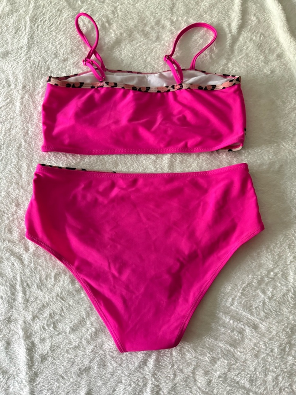 Boutique Hot Pink Leopard Girls 2 Piece Swimsuit Size 14/16 - Picture 4 of 8